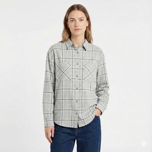 KIT AND ACE Urban Classics Grey Plaid Light Flannel Button Down Shirt  Sz M